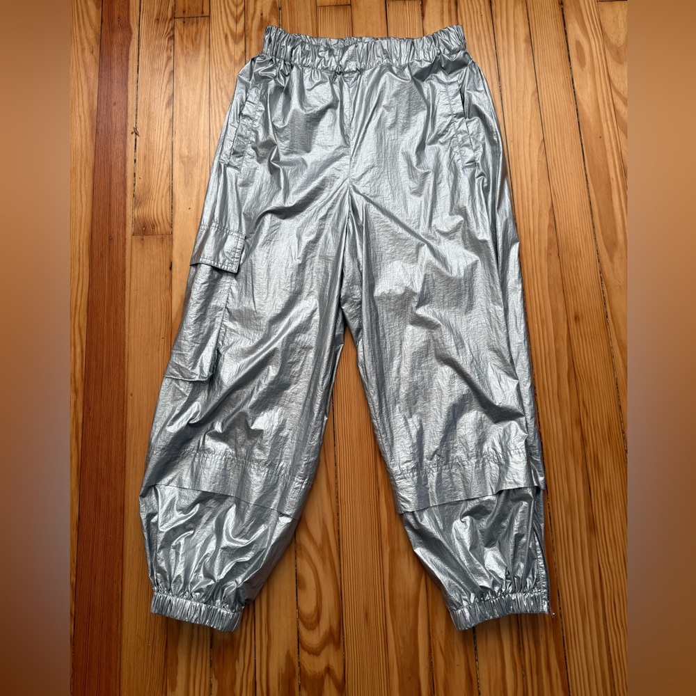 Tibi Silver Nylon Metallic Joggers